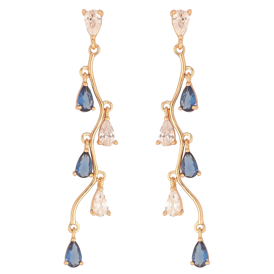 Серьги Xuping цвет Позолота 18К пусеты "Бело-синие кристальные подвески" фото №1