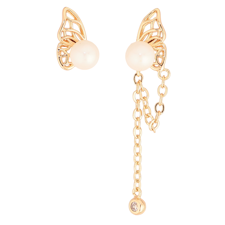 Сережки Xuping колір Позолота 18К пусети "Асиметричні крила метелика з перлинами" фото №1