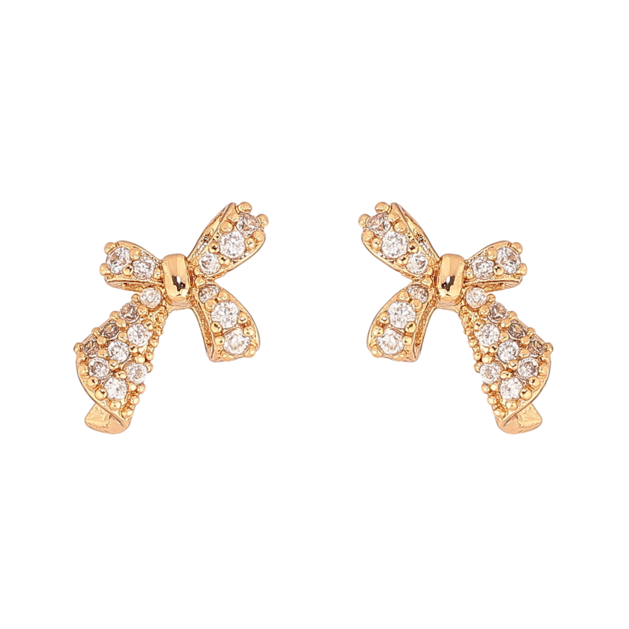 Сережки Xuping колір Позолота 18К пусети "Банти з кристалами" фото №1 Сережки Xuping колір Позолота 18К пусети "Банти з кристалами" фото №1