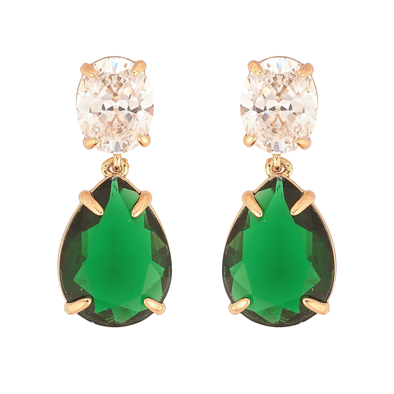 Серьги Xuping цвет Позолота 18К пусеты "Зелено-белые кристаллы" фото №1