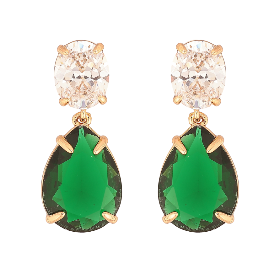 Серьги Xuping цвет Позолота 18К пусеты "Зелено-белые кристаллы" фото №1