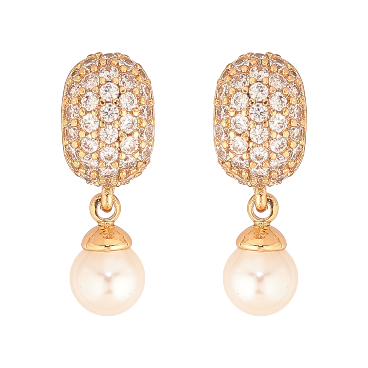 Серьги Xuping цвет Позолота 18К пусеты "Жемчужные подвески с инкрустацией кристаллами" фото №9