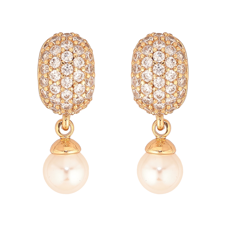 Серьги Xuping цвет Позолота 18К пусеты "Жемчужные подвески с инкрустацией кристаллами" фото №1