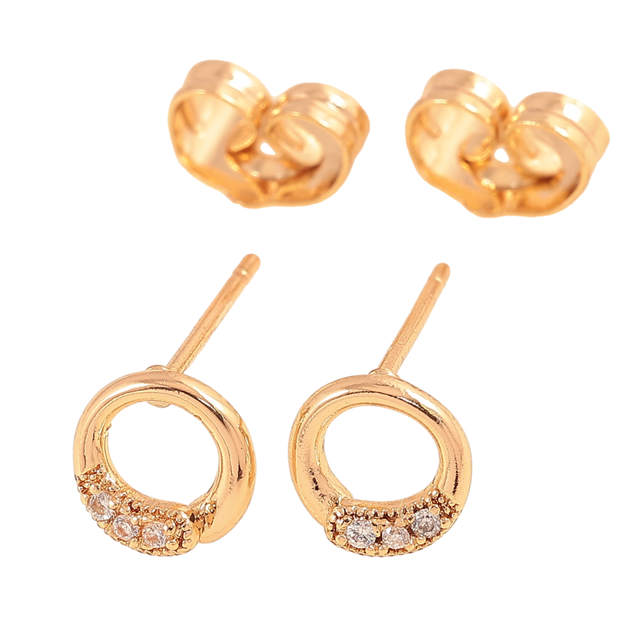 Серьги Xuping цвет Позолота 18К пусеты "Колечки с кристаллами" фото №1