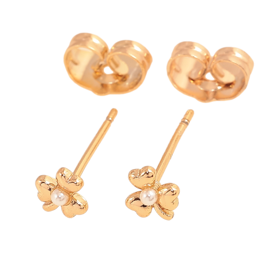 Серьги Xuping цвет Позолота 18К пусеты "Клевер с жемчужинами" фото №1