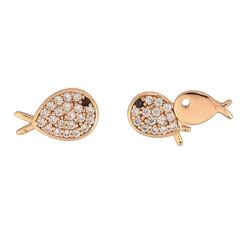 Серьги Xuping цвет Позолота 18К пусеты "Ассиметричные рыбки с кристаллами" фото №1