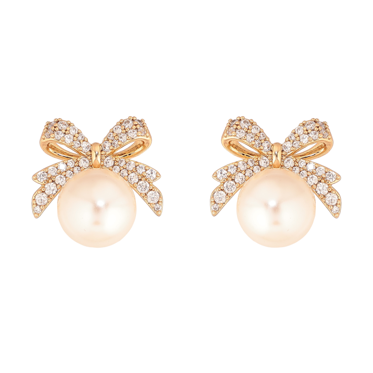 Серьги Xuping цвет Позолота 18К пусеты "Жемчужины с бантами" фото №25