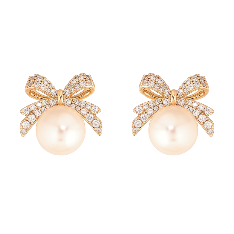 Серьги Xuping цвет Позолота 18К пусеты "Жемчужины с бантами" фото №1