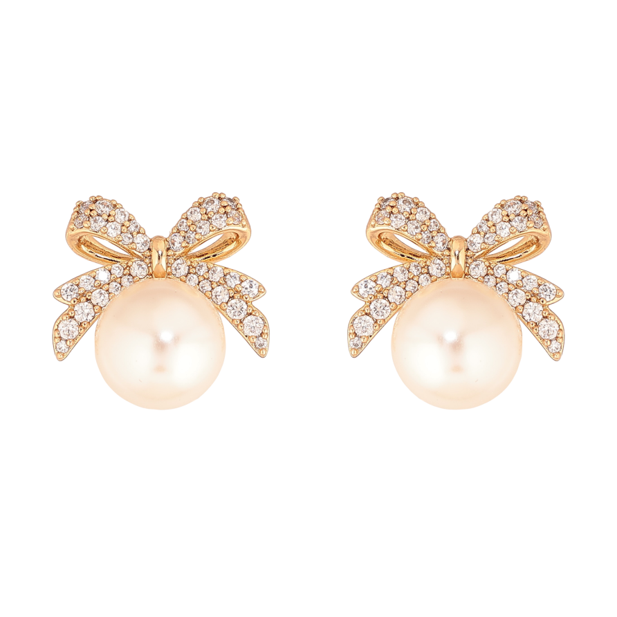 Серьги Xuping цвет Позолота 18К пусеты "Жемчужины с бантами" фото №1