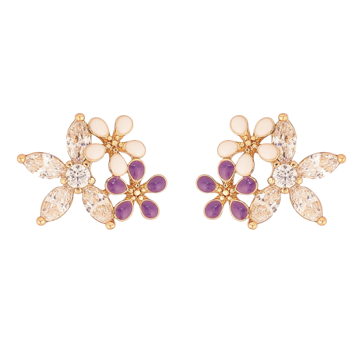 Серьги Xuping цвет Позолота 18К пусеты "Цветочки с кристаллами и эмалью" фото №16