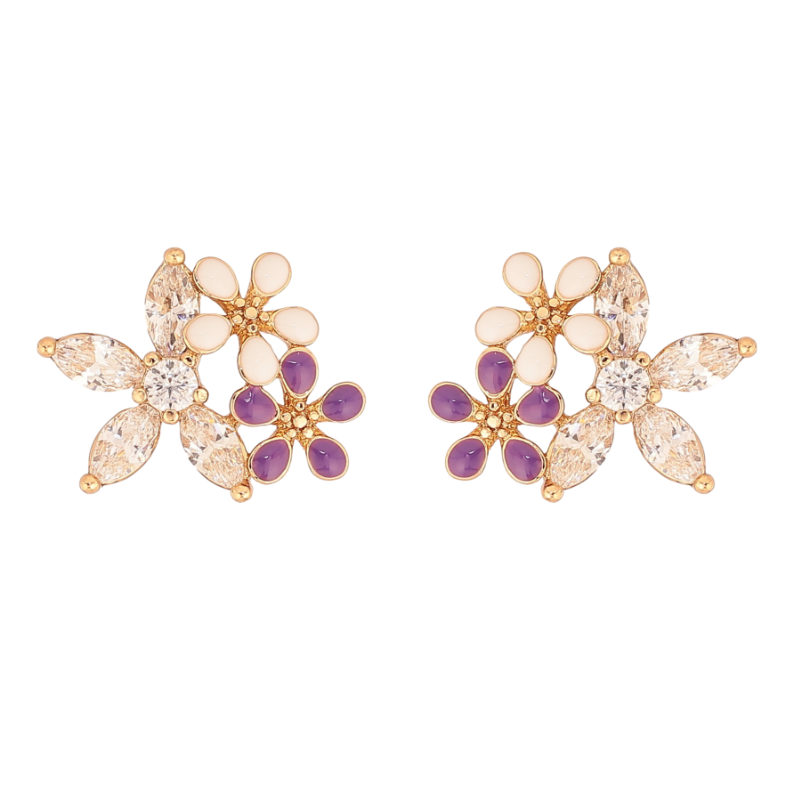Серьги Xuping цвет Позолота 18К пусеты "Цветочки с кристаллами и эмалью" фото №1