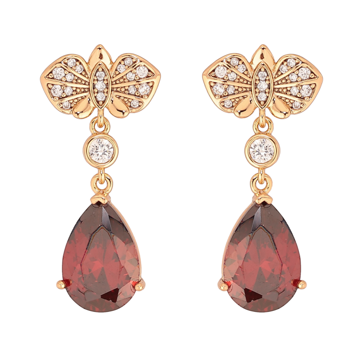 Серьги Xuping цвет Позолота 18К пусеты "Подвески с красными кристаллами" фото №4