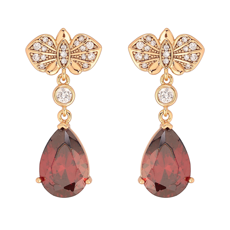 Серьги Xuping цвет Позолота 18К пусеты "Подвески с красными кристаллами" фото №1