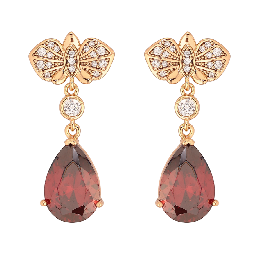 Серьги Xuping цвет Позолота 18К пусеты "Подвески с красными кристаллами" фото №1