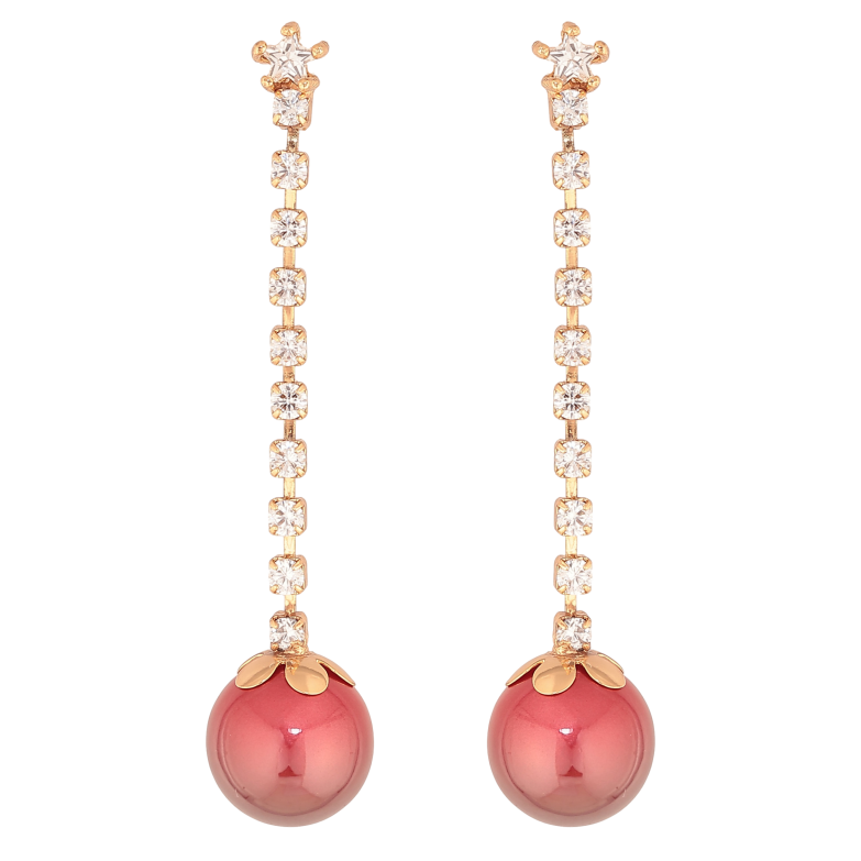 Серьги Xuping цвет Позолота 18К пусеты "Подвески с красными бусинами" фото №1