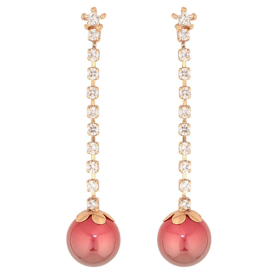 Сережки Xuping колір Позолота 18К пусети "Підвіски з червоними намистинами" фото №1