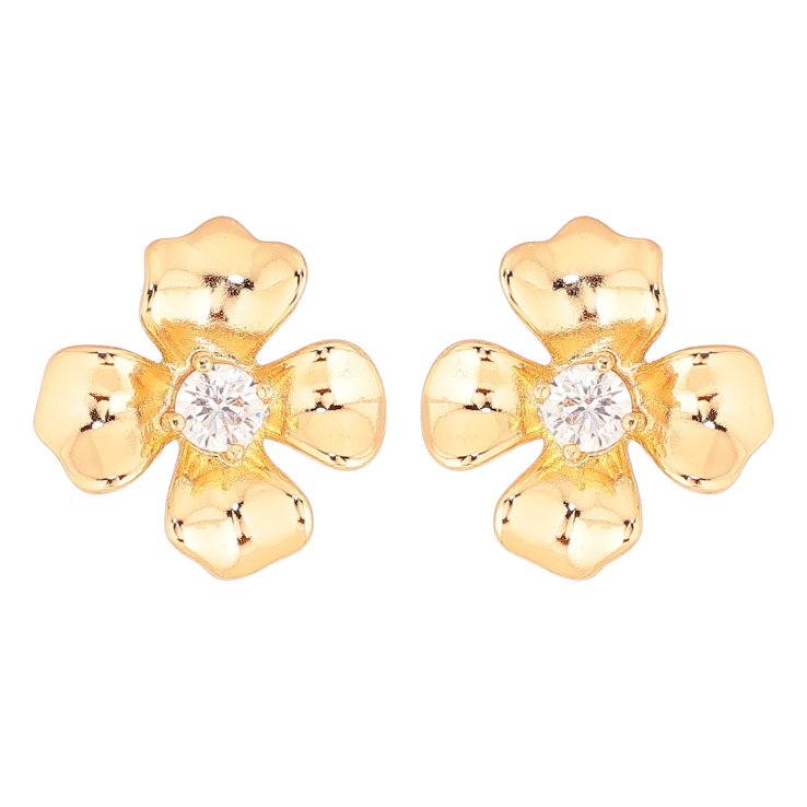 Серьги Xuping цвет Позолота 18К пусеты "Цветочки с кристаллами" фото №18