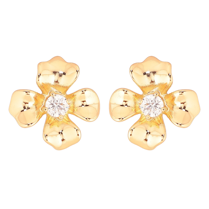 Серьги Xuping цвет Позолота 18К пусеты "Цветочки с кристаллами" фото №1