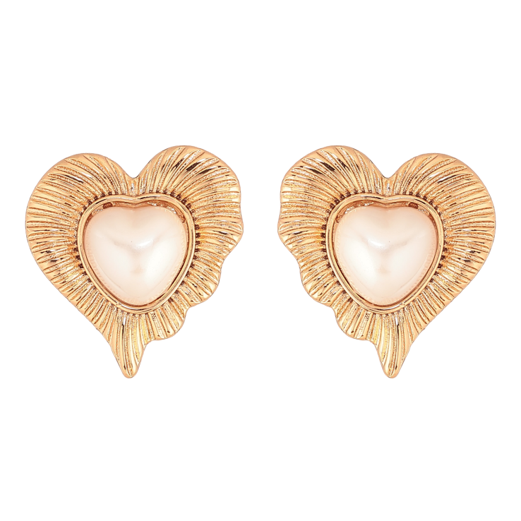 Серьги Xuping цвет Позолота 18К пусеты "Сердечки с жемчужинами" фото №2