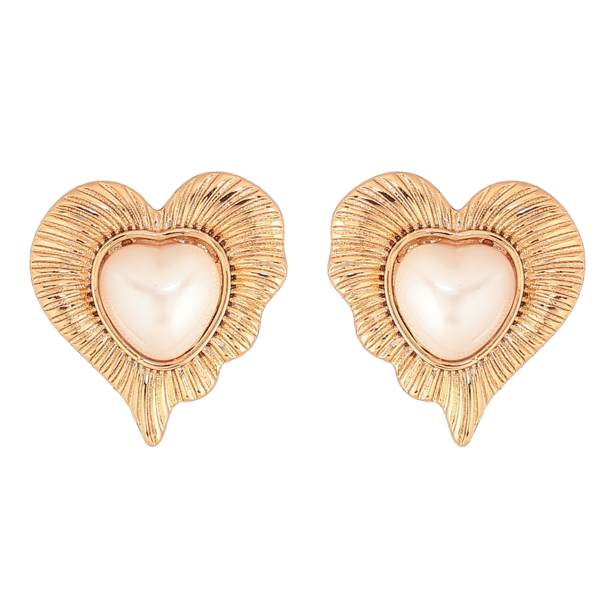 Серьги Xuping цвет Позолота 18К пусеты "Сердечки с жемчужинами" фото №1