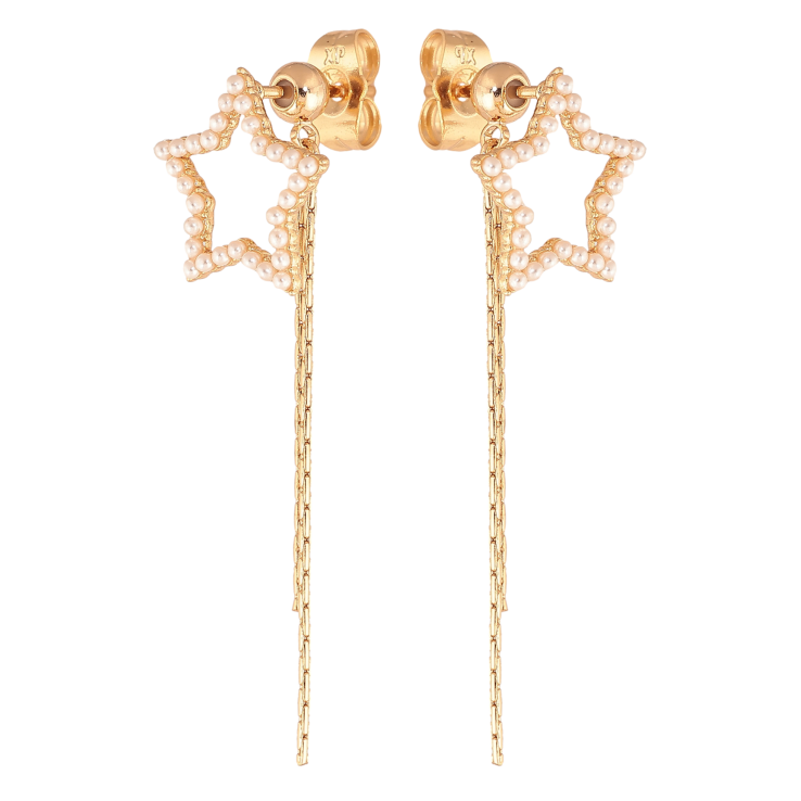 Серьги Xuping цвет Позолота 18К пусеты "Жемчужные звезды с подвесками" 2 в 1 фото №12