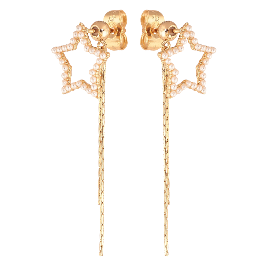 Сережки Xuping колір Позолота 18К пусети "Перлинні зірки з підвісками" 2 в 1 фото №1