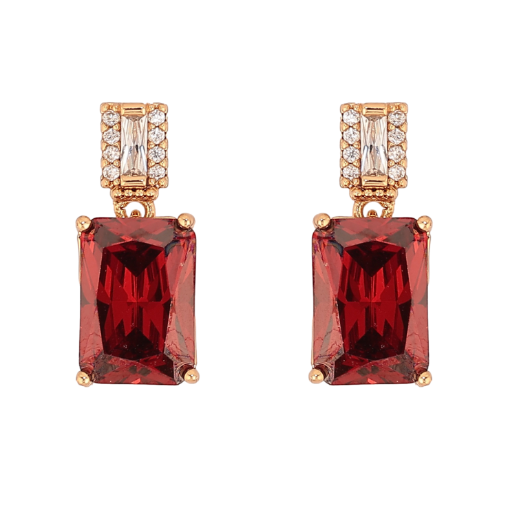 Серьги Xuping цвет Позолота 18К пусеты "Узор с красными кристаллами" фото №10