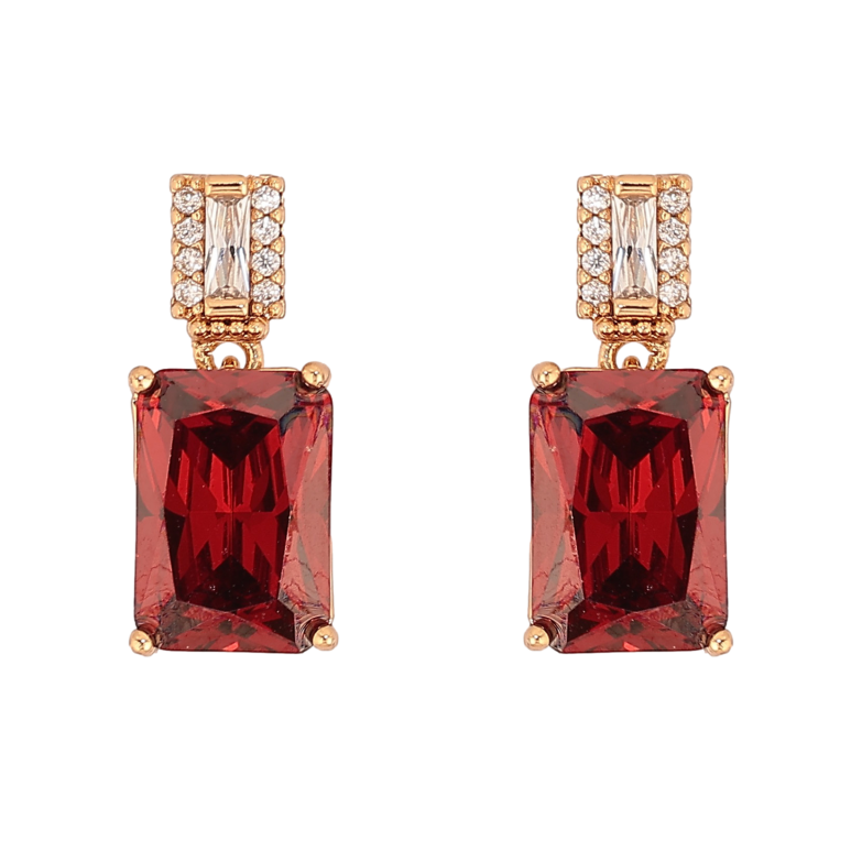 Серьги Xuping цвет Позолота 18К пусеты "Узор с красными кристаллами" фото №1