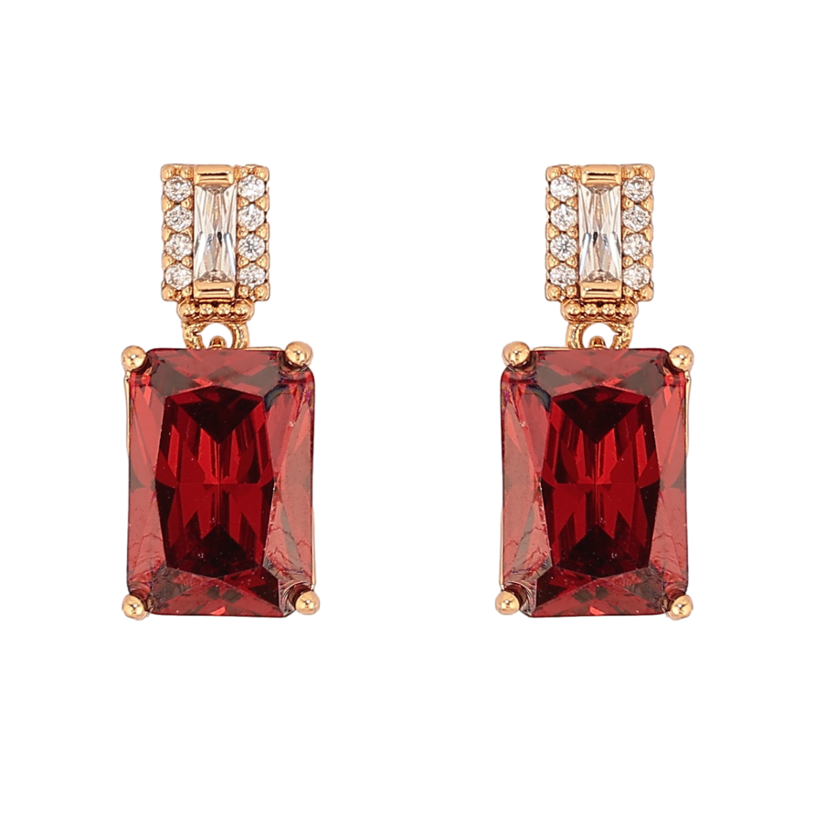 Серьги Xuping цвет Позолота 18К пусеты "Узор с красными кристаллами" фото №1