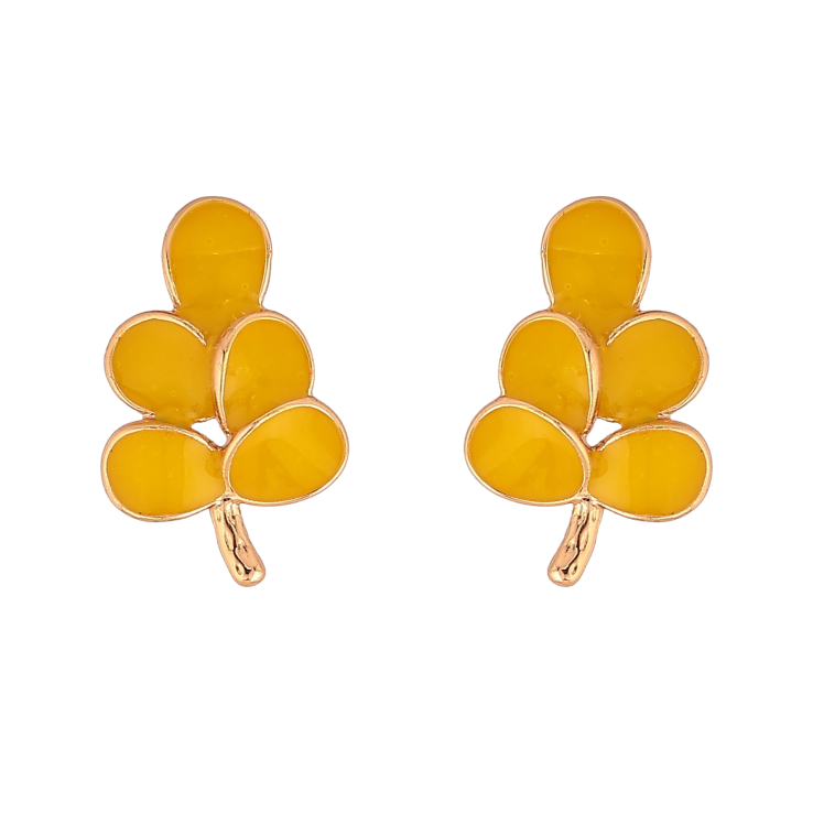 Серьги Xuping цвет Позолота 18К пусеты "Листики с желтой эмалью" фото №21
