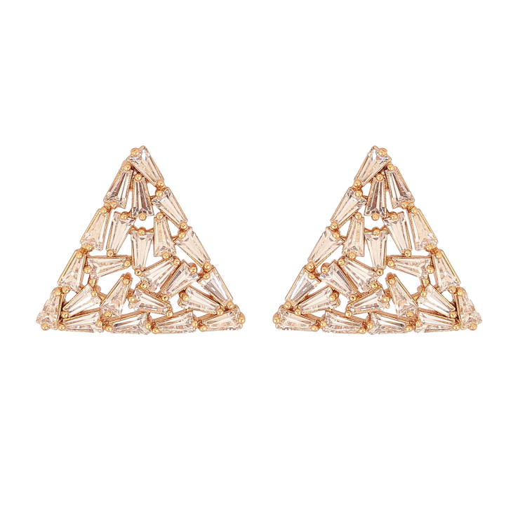 Серьги Xuping цвет Позолота 18К пусеты "Кристальные треугольники" фото №6
