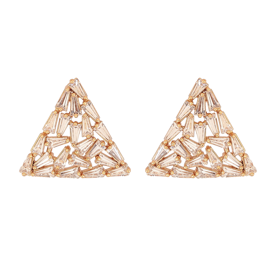 Серьги Xuping цвет Позолота 18К пусеты "Кристальные треугольники" фото №1