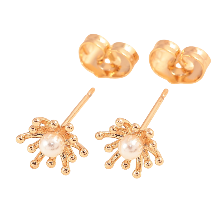 Серьги Xuping цвет Позолота 18К пусеты "Декоративные цветочки с жемчужинами" фото №16