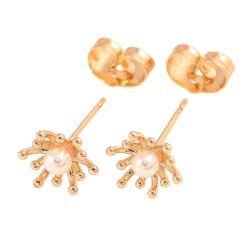 Серьги Xuping цвет Позолота 18К пусеты "Декоративные цветочки с жемчужинами" фото №1