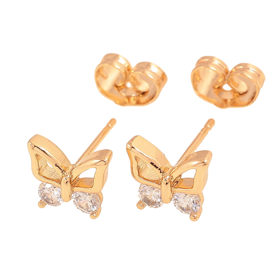 Серьги Xuping цвет Позолота 18К пусеты "Бабочки с кристаллами" фото №1