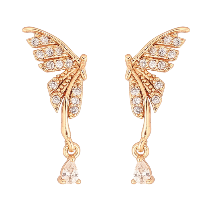 Серьги Xuping цвет Позолота 18К пусеты "Кристальные бабочки" фото №11
