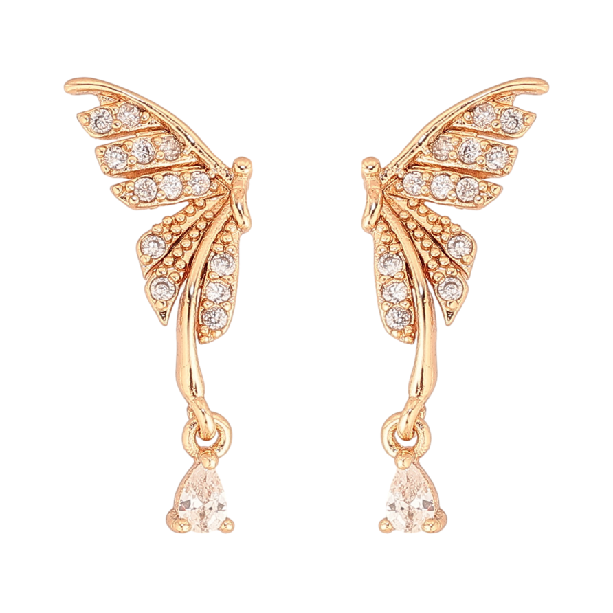 Серьги Xuping цвет Позолота 18К пусеты "Кристальные бабочки" фото №1