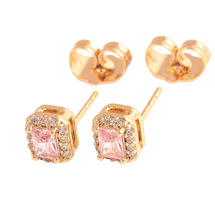 Серьги Xuping цвет Позолота 18К пусеты "Розовые кристаллы в обрамлении" фото №22