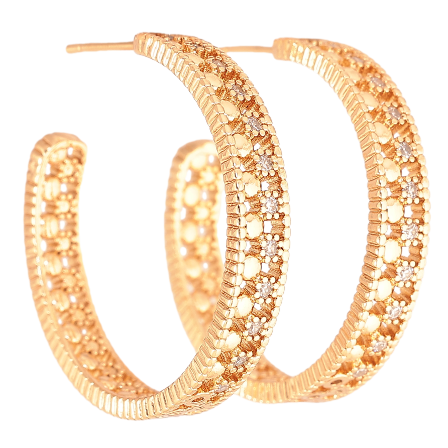 Серьги Xuping цвет Позолота 18К пусеты "Узор кристаллами" фото №1