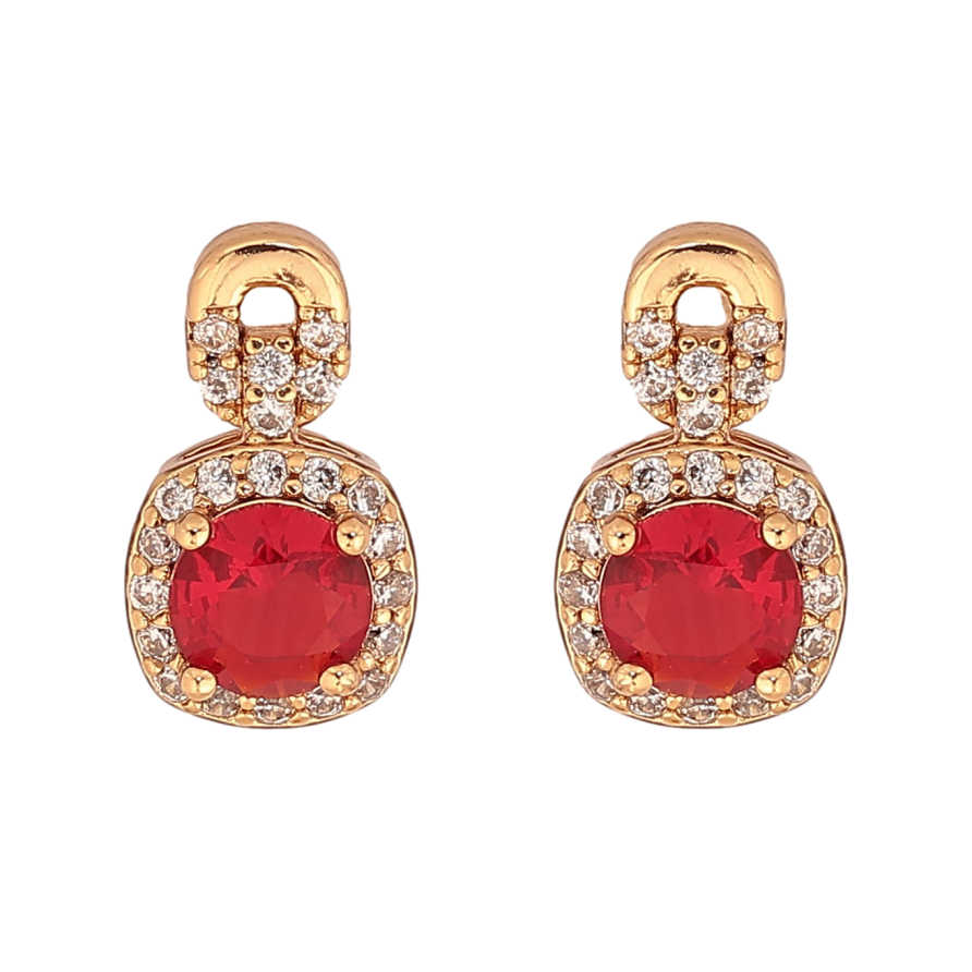 Серьги Xuping цвет Позолота 18К пусеты "Узор с красными кристаллами" фото №1