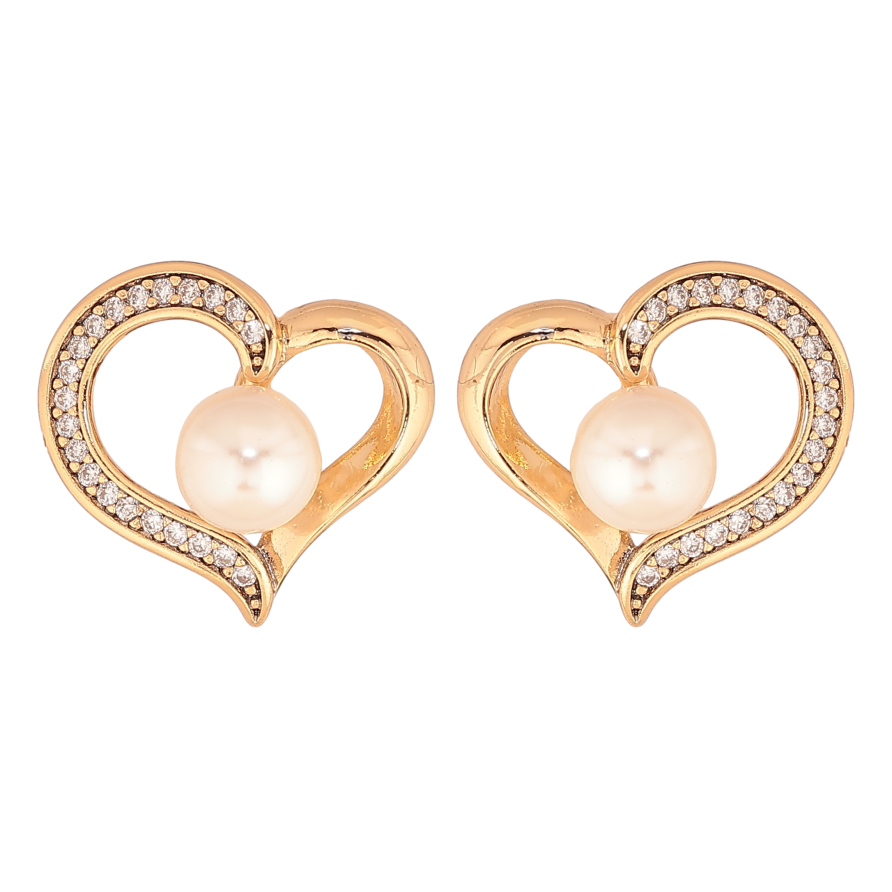 Серьги Xuping цвет Позолота 18К пусеты "Сердечки с кристаллами и жемчужинами" фото №1 Серьги Xuping цвет Позолота 18К пусеты "Сердечки с кристаллами и жемчужинами" фото №1
