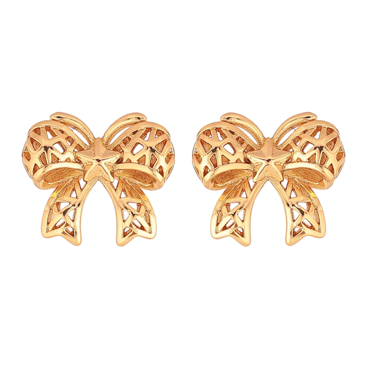 Серьги Xuping цвет Позолота 18К пусеты "Банты" фото №8