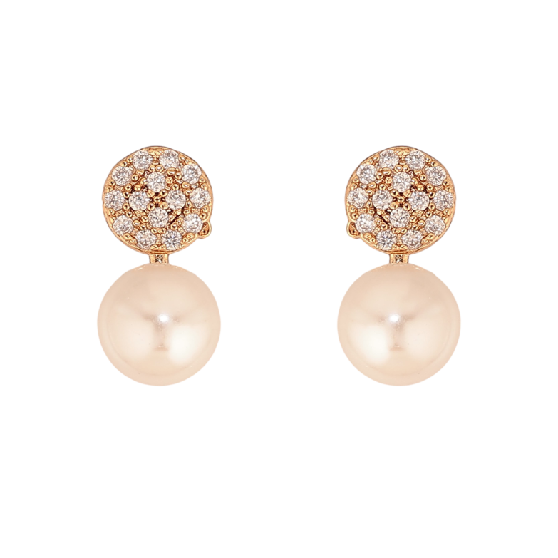 Сережки Xuping колір Позолота 18К пусети "Візерунок з кристалами і перлинами" фото №1