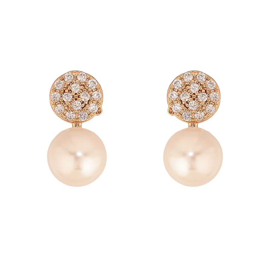 Сережки Xuping колір Позолота 18К пусети "Візерунок з кристалами і перлинами" фото №1