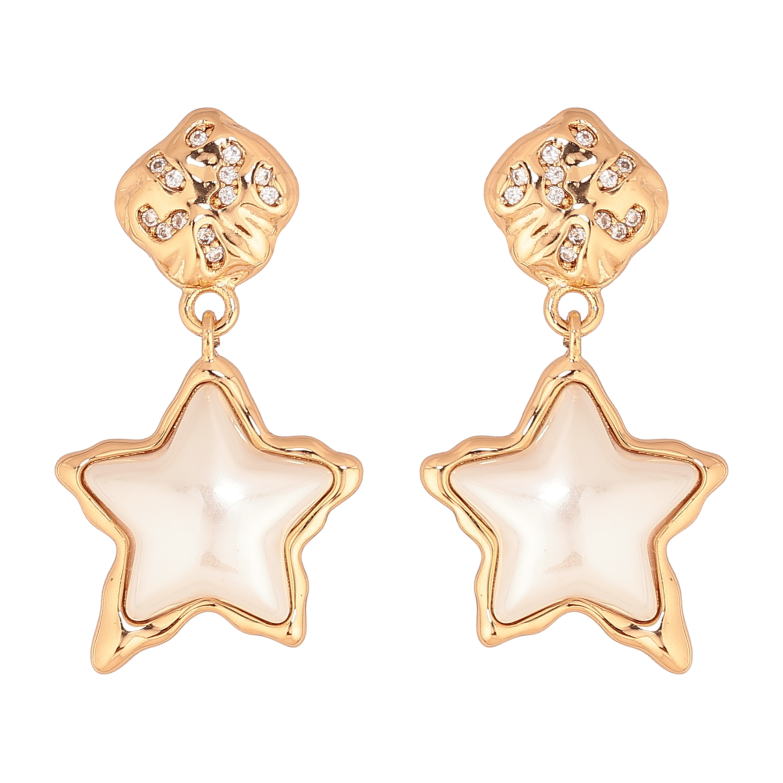 Серьги Xuping цвет Позолота 18К пусеты "Перламутровые звезды" фото №1