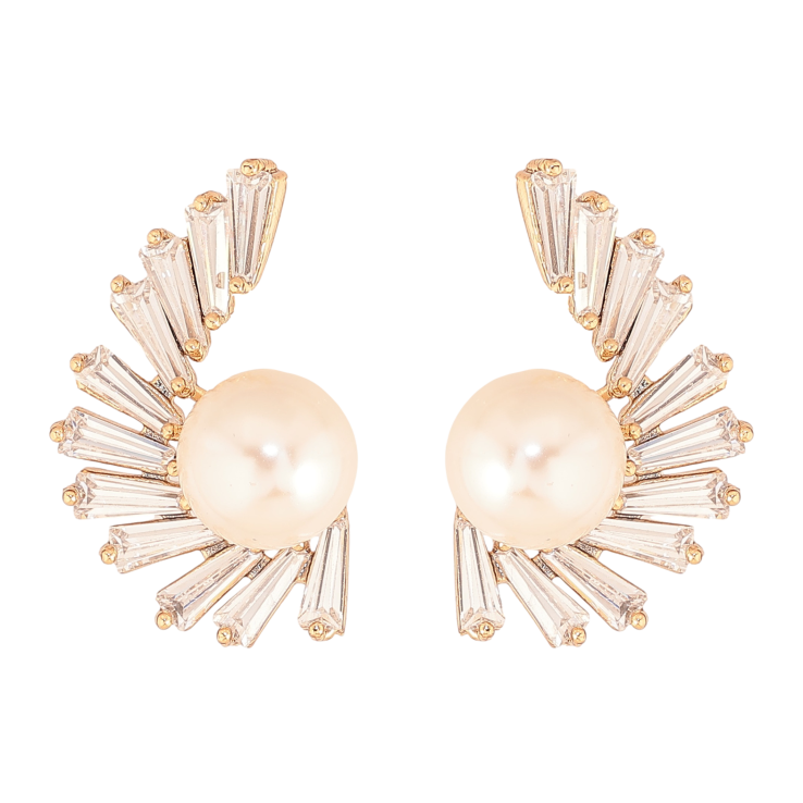 Серьги Xuping цвет Позолота 18К пусеты "Узор с кристаллами и жемчужинами" фото №20