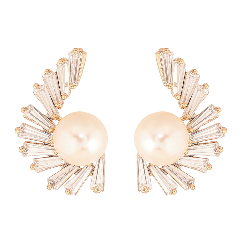 Сережки Xuping колір Позолота 18К пусети "Візерунок з кристалами та перлинами" фото №3