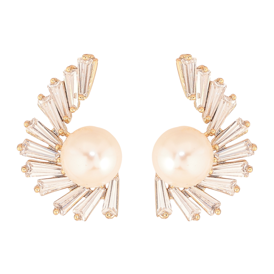 Серьги Xuping цвет Позолота 18К пусеты "Узор с кристаллами и жемчужинами" фото №1