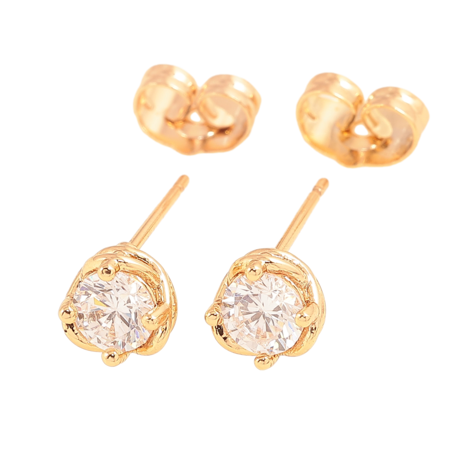 Серьги Xuping цвет Позолота 18К пусеты "Кристаллы в декоративной оправе" фото №1