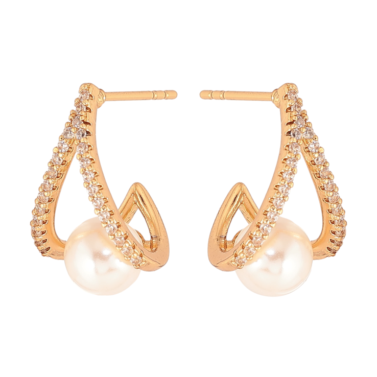 Серьги Xuping цвет Позолота 18К пусеты "Узор с жемчужинами и кристаллами" фото №12